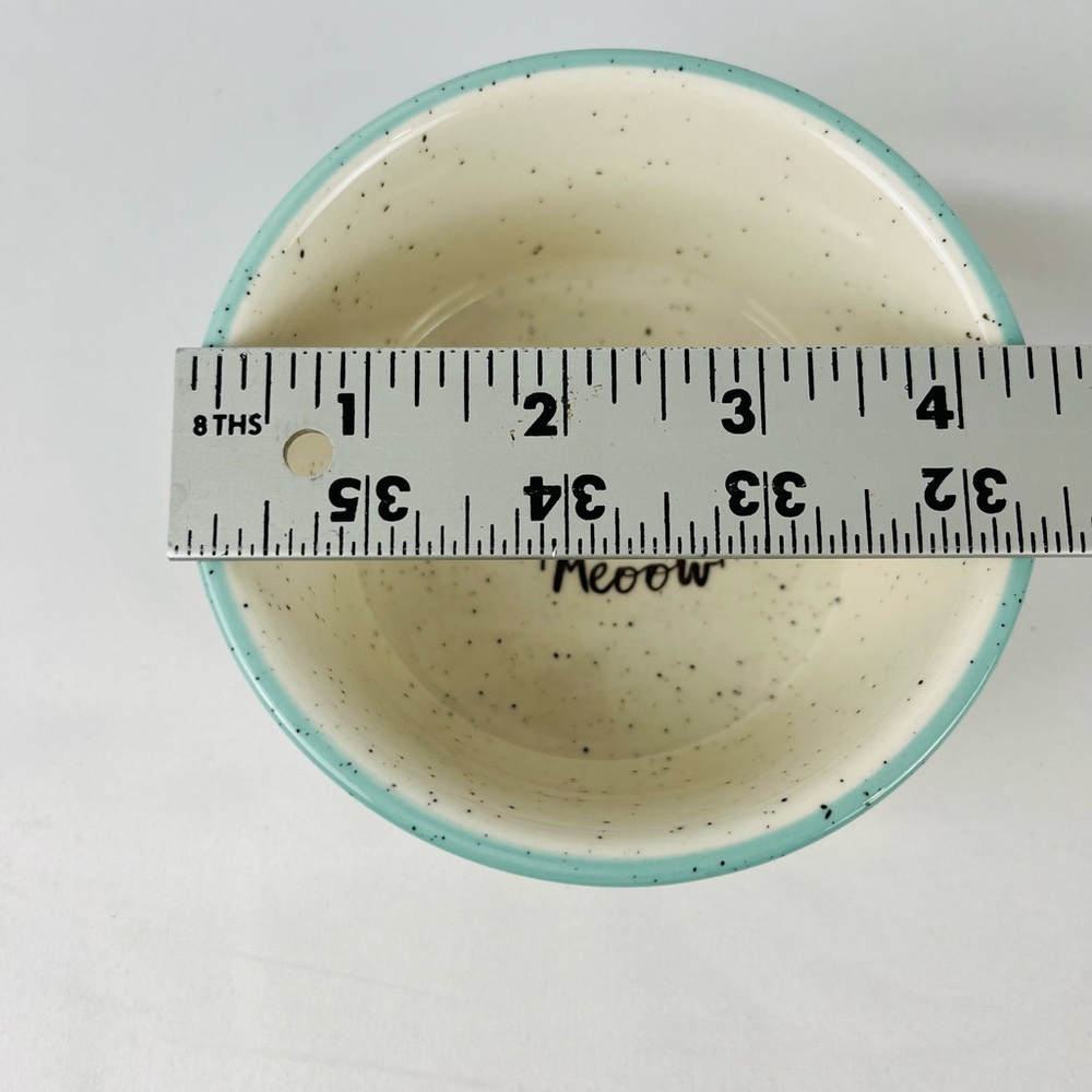 Pacifica Pet Bowl Food Water Cat Kitten “Meow” Cat Exterior Face Interior Cream - Picture 6 of 9